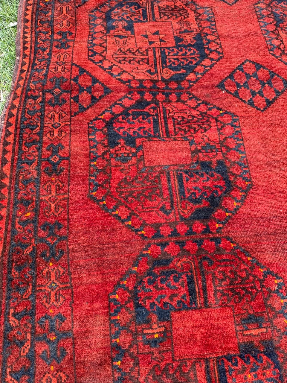 Dywan afgański, czerwony niebieski czarny, wełna, Afganistan, XIX w., 215x135 cm - 297186