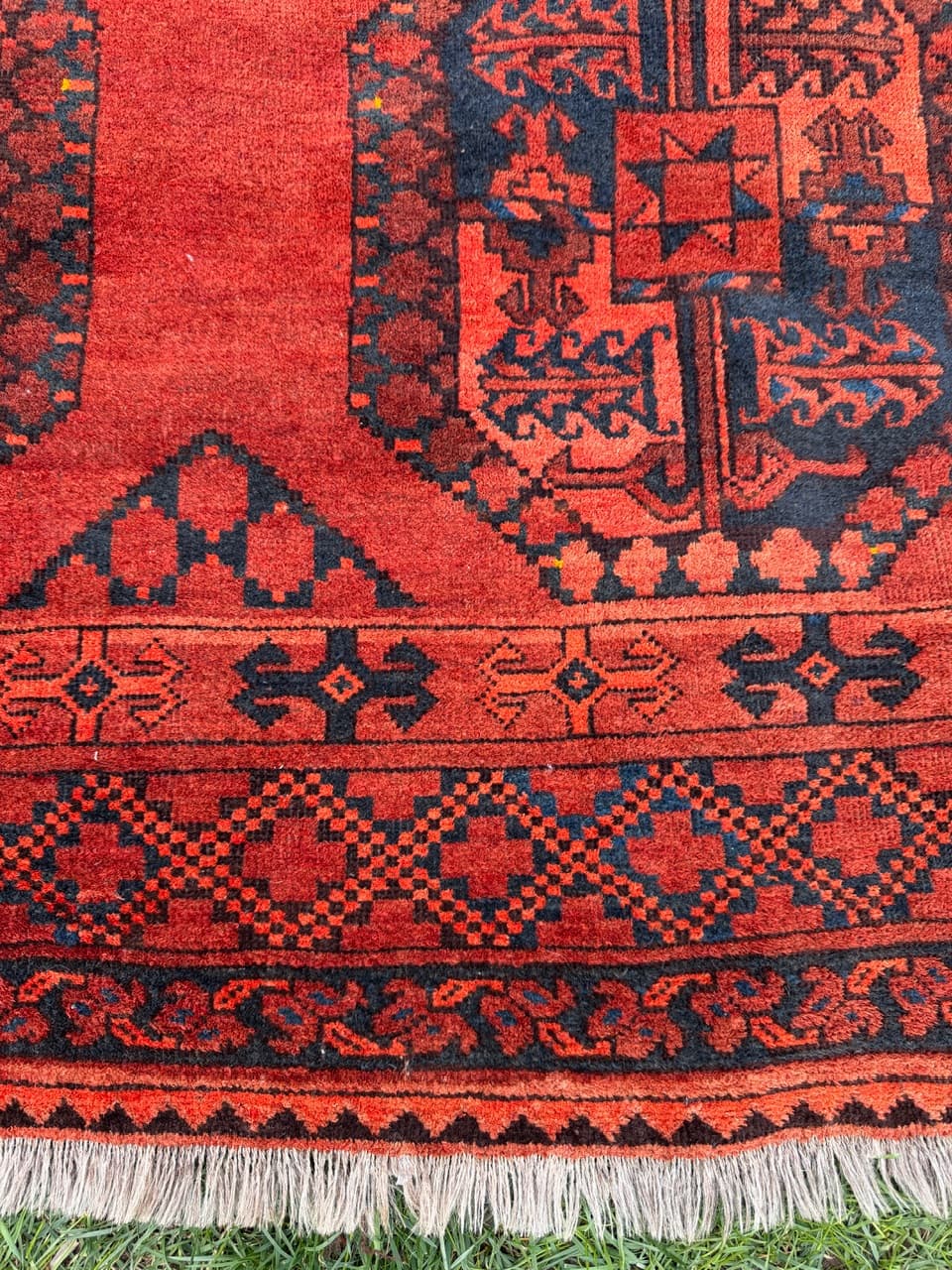 Dywan afgański, czerwony niebieski czarny, wełna, Afganistan, XIX w., 215x135 cm - 297191