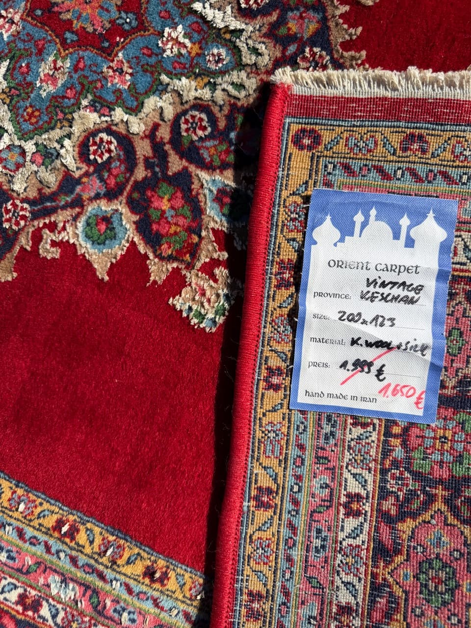 Dywan Keshan 200x123 cm, czerwony, wełna kaszmirowa jedwab, Iran, lata 70. - 297201