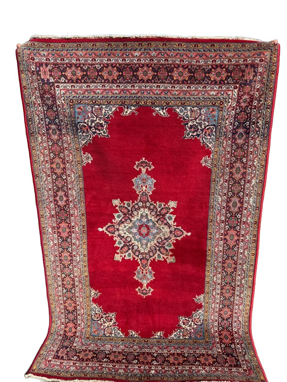 Dywan Keshan 200x123 cm, czerwony, wełna kaszmirowa jedwab, Iran, lata 70.