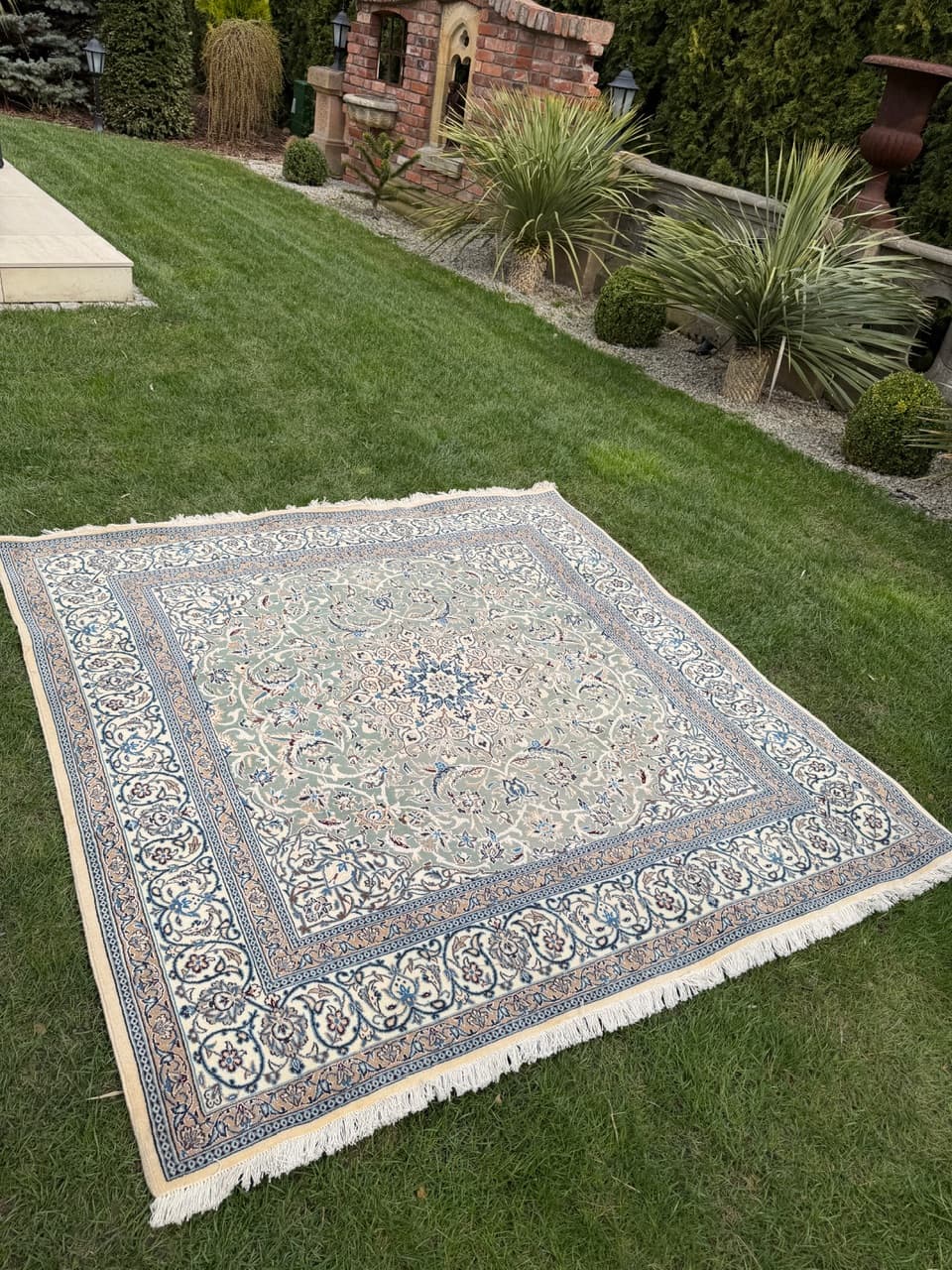 Dywan perski Nain 200x200 cm, zielony, wełna, Iran - 297212