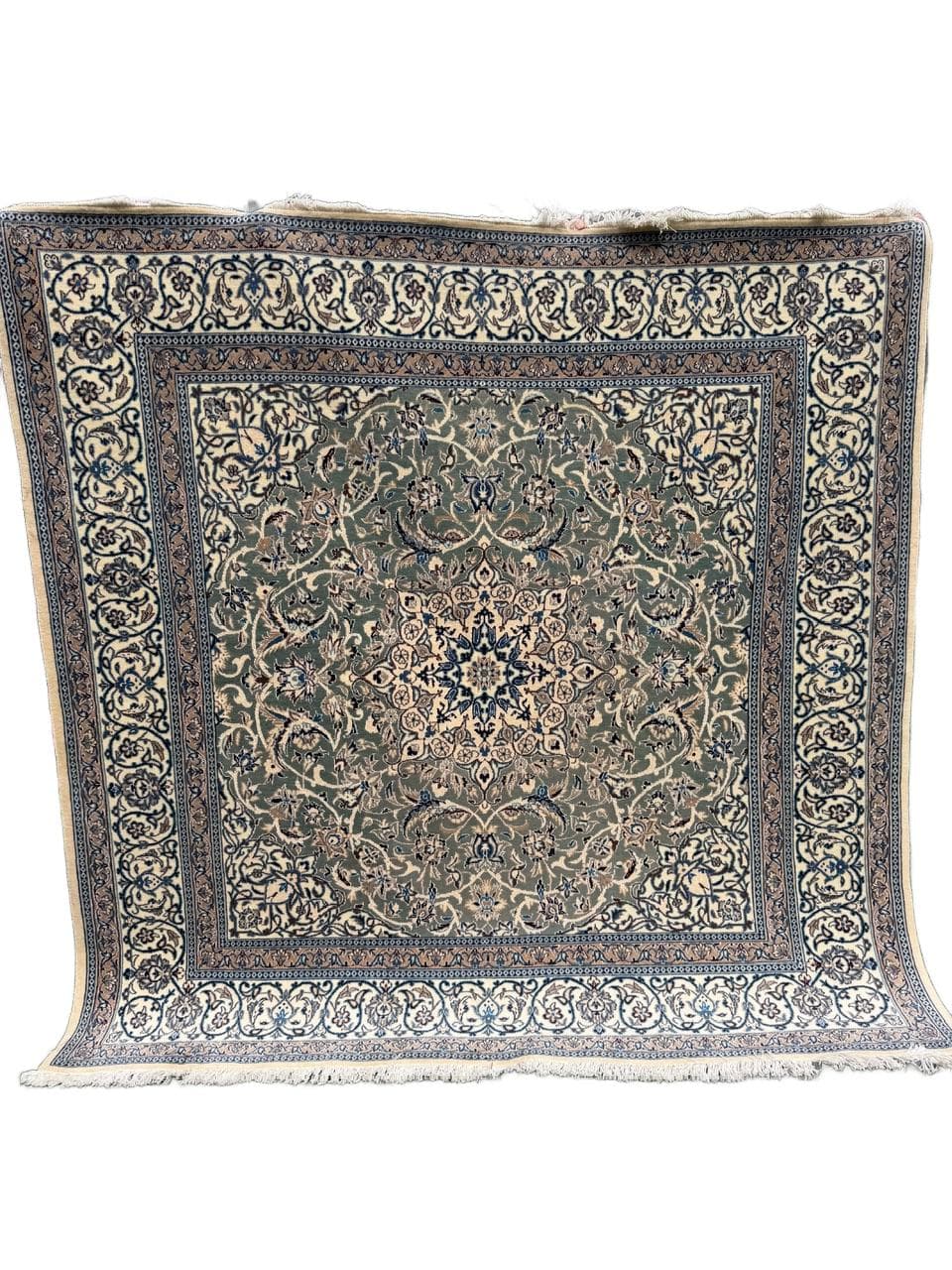 Dywan perski Nain 200x200 cm, zielony, wełna, Iran