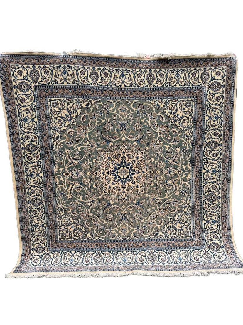 Dywan perski Nain 200x200 cm, zielony, wełna, Iran