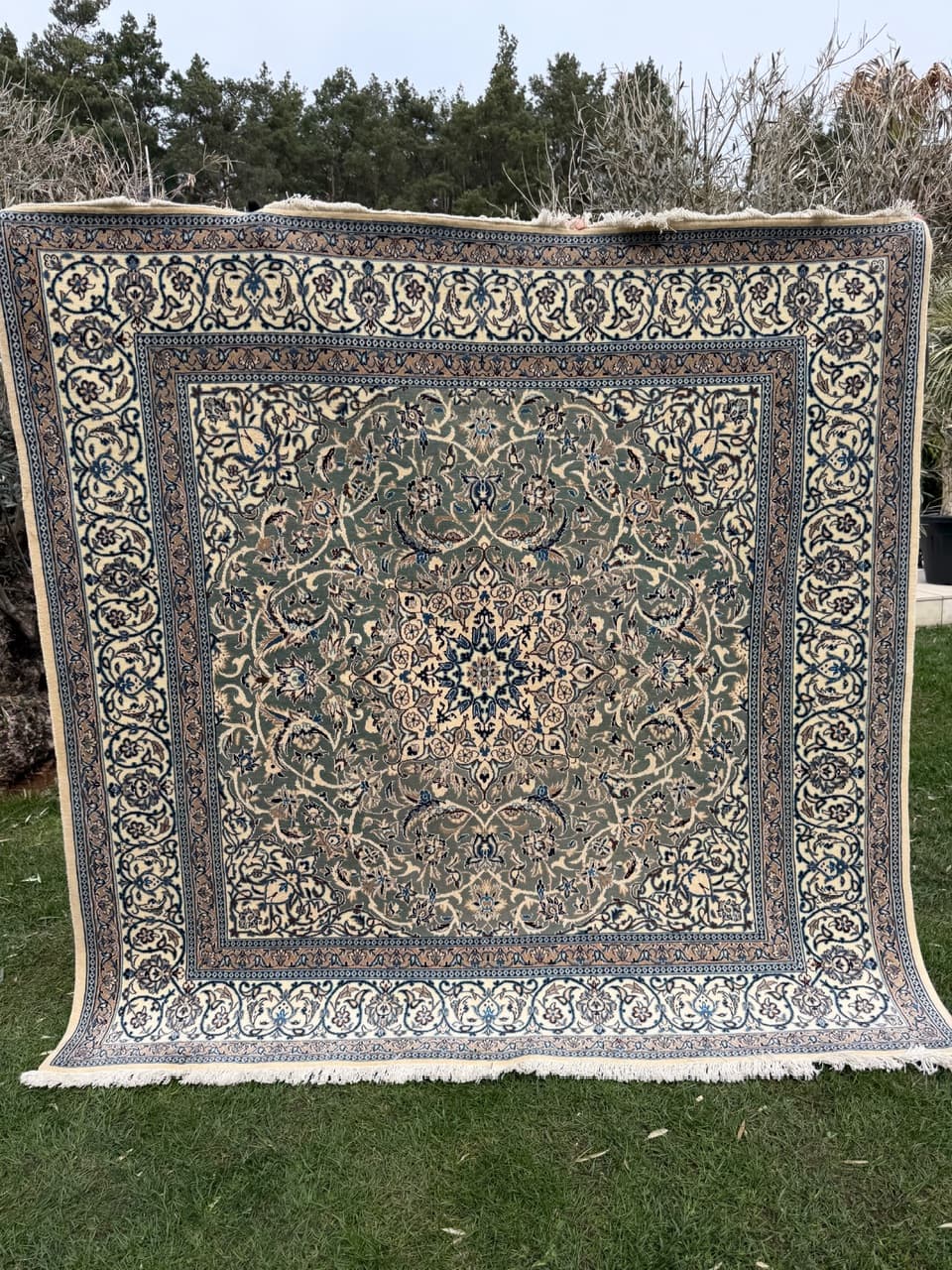 Dywan perski Nain 200x200 cm, zielony, wełna, Iran - 297205