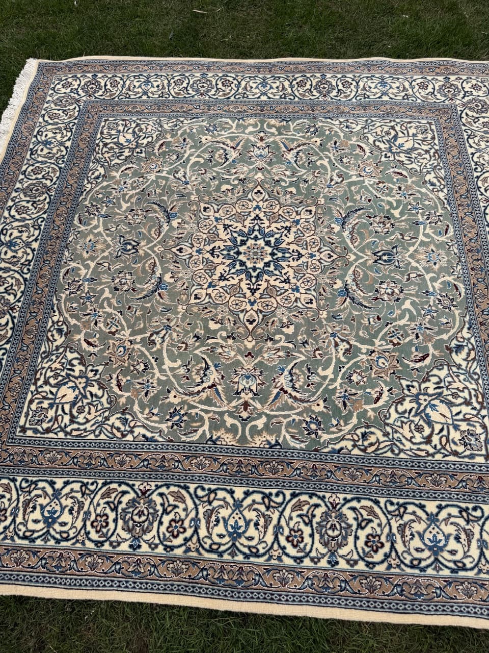 Dywan perski Nain 200x200 cm, zielony, wełna, Iran - 297216