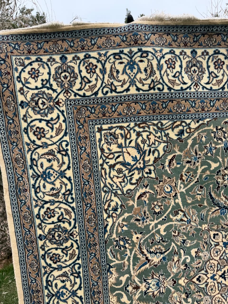 Dywan perski Nain 200x200 cm, zielony, wełna, Iran - 297207