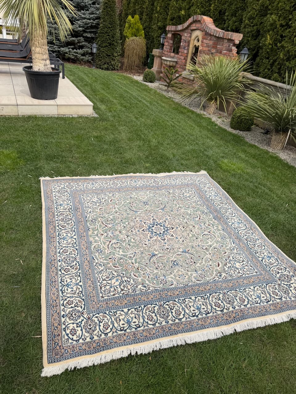 Dywan perski Nain 200x200 cm, zielony, wełna, Iran - 297217