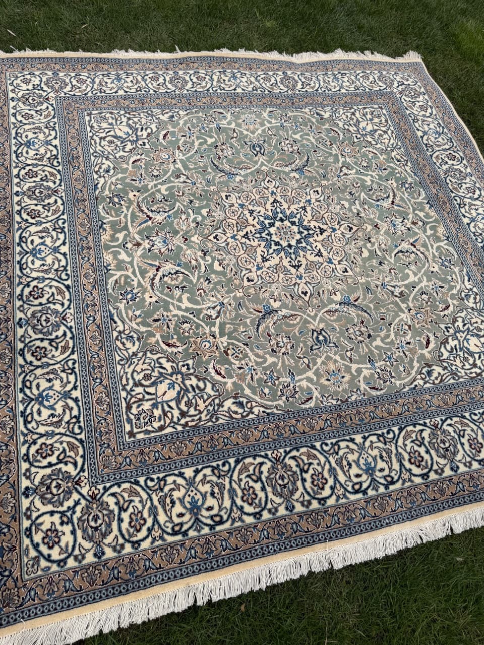 Dywan perski Nain 200x200 cm, zielony, wełna, Iran - 297218