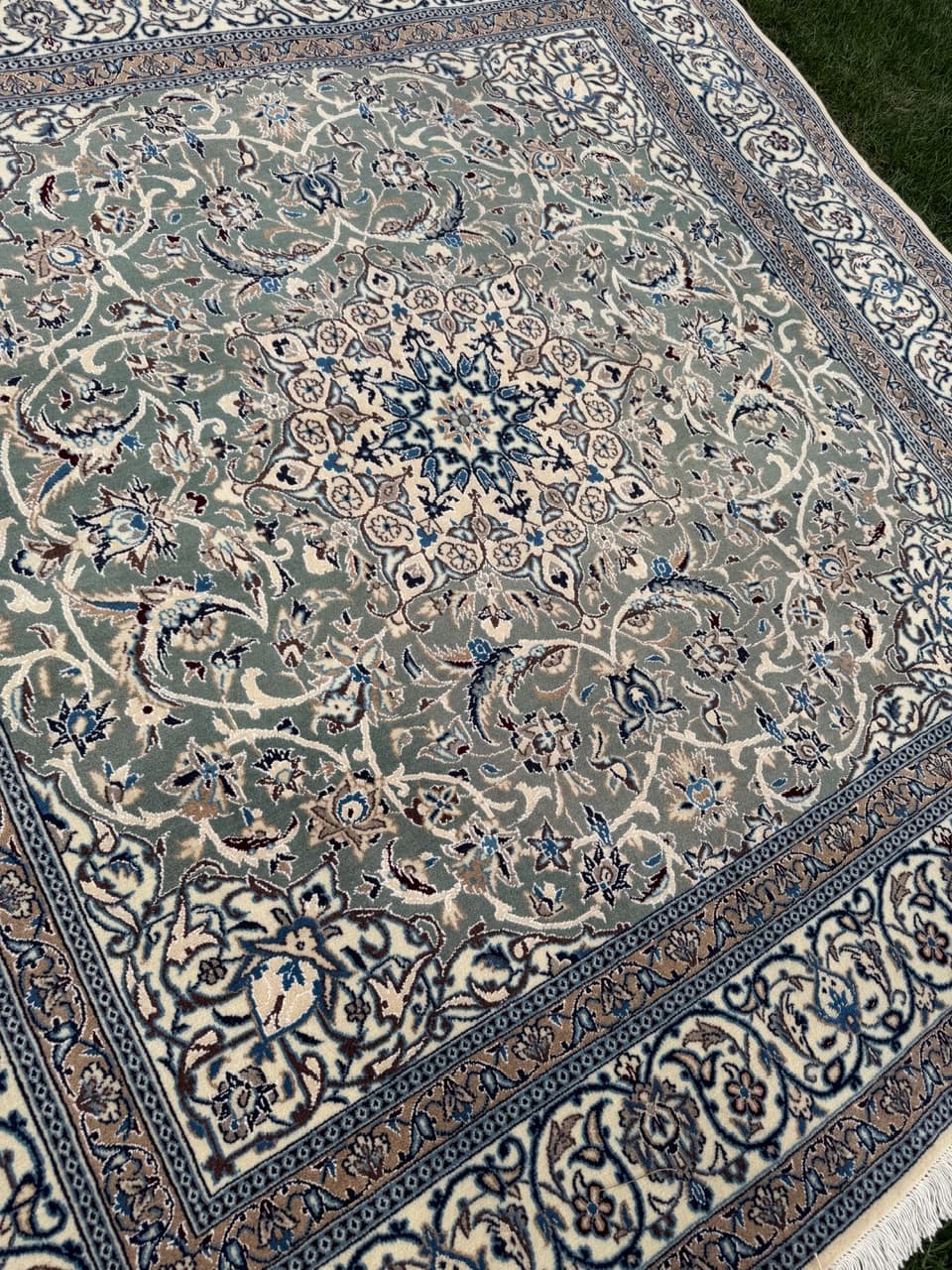 Dywan perski Nain 200x200 cm, zielony, wełna, Iran - 297219