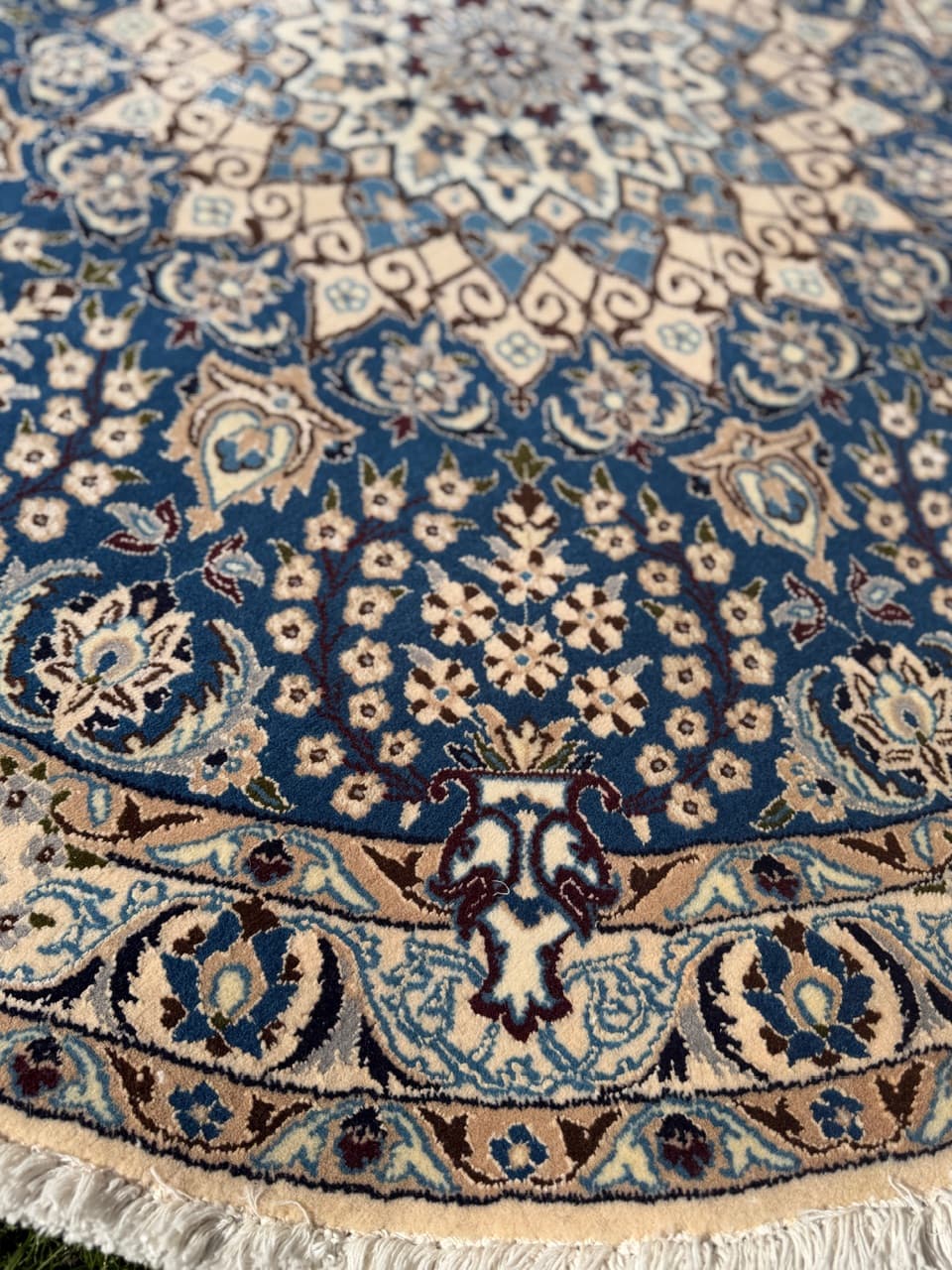Round Rug Nain, 150x150 cm, blue, wool and silk, Iran - 297306