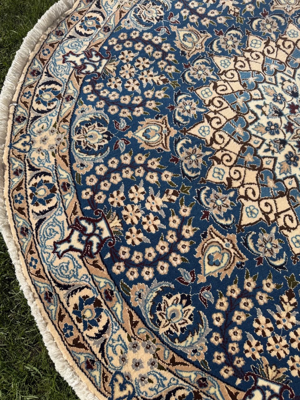 Round Rug Nain, 150x150 cm, blue, wool and silk, Iran - 297313