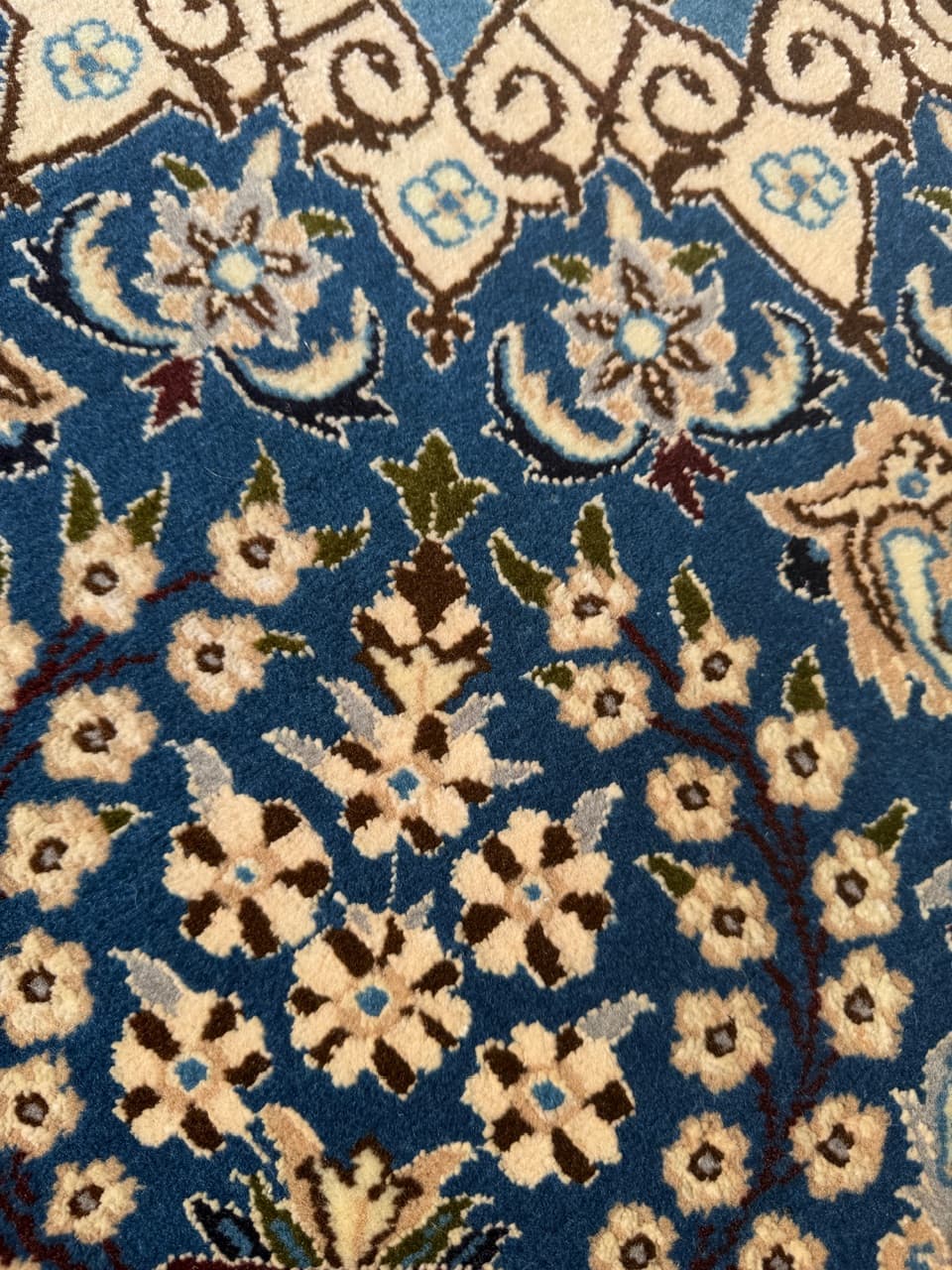 Round Rug Nain, 150x150 cm, blue, wool and silk, Iran - 297314