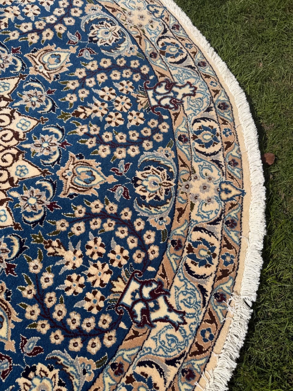 Round Rug Nain, 150x150 cm, blue, wool and silk, Iran - 297312