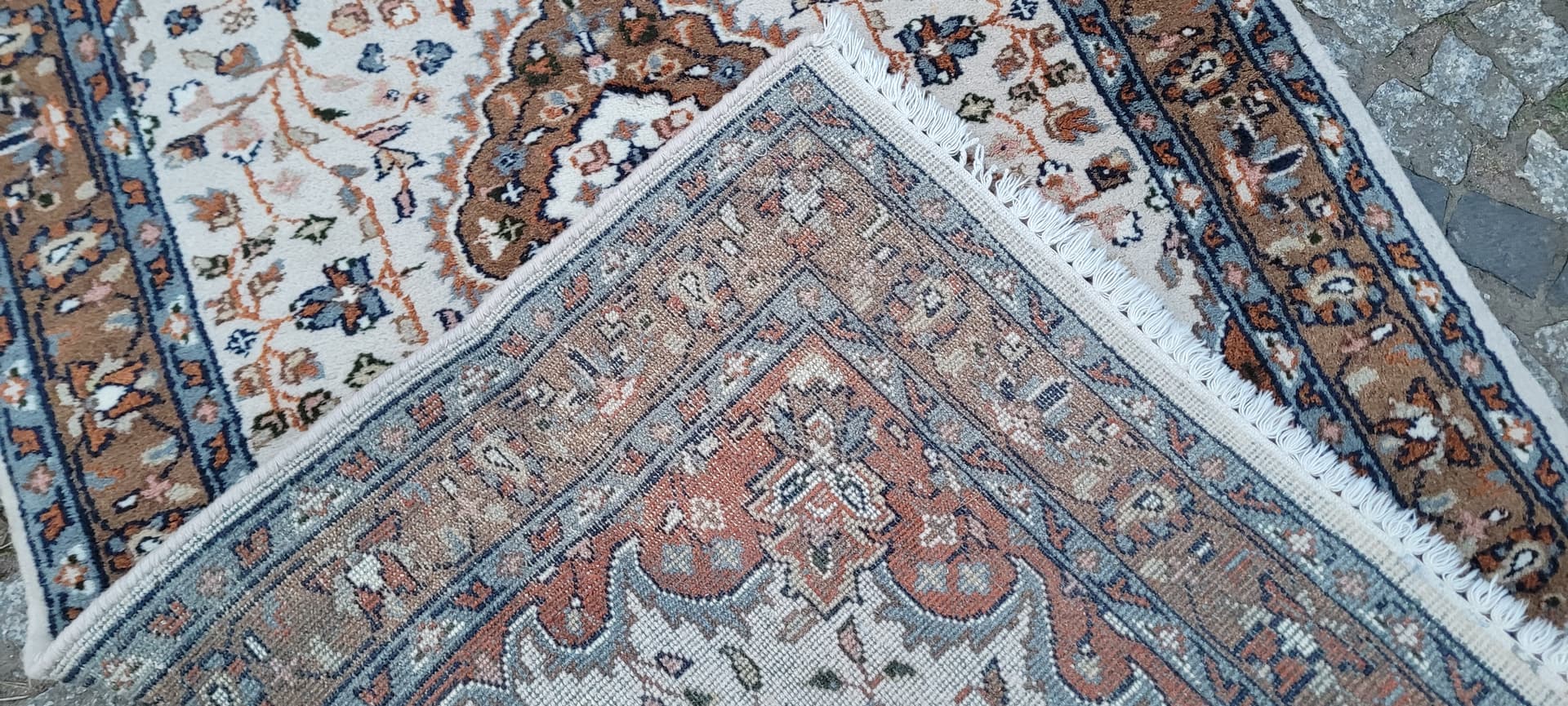 Rug Indo Tabriz 175x95 cm, beige, wool cotton, India - 297332