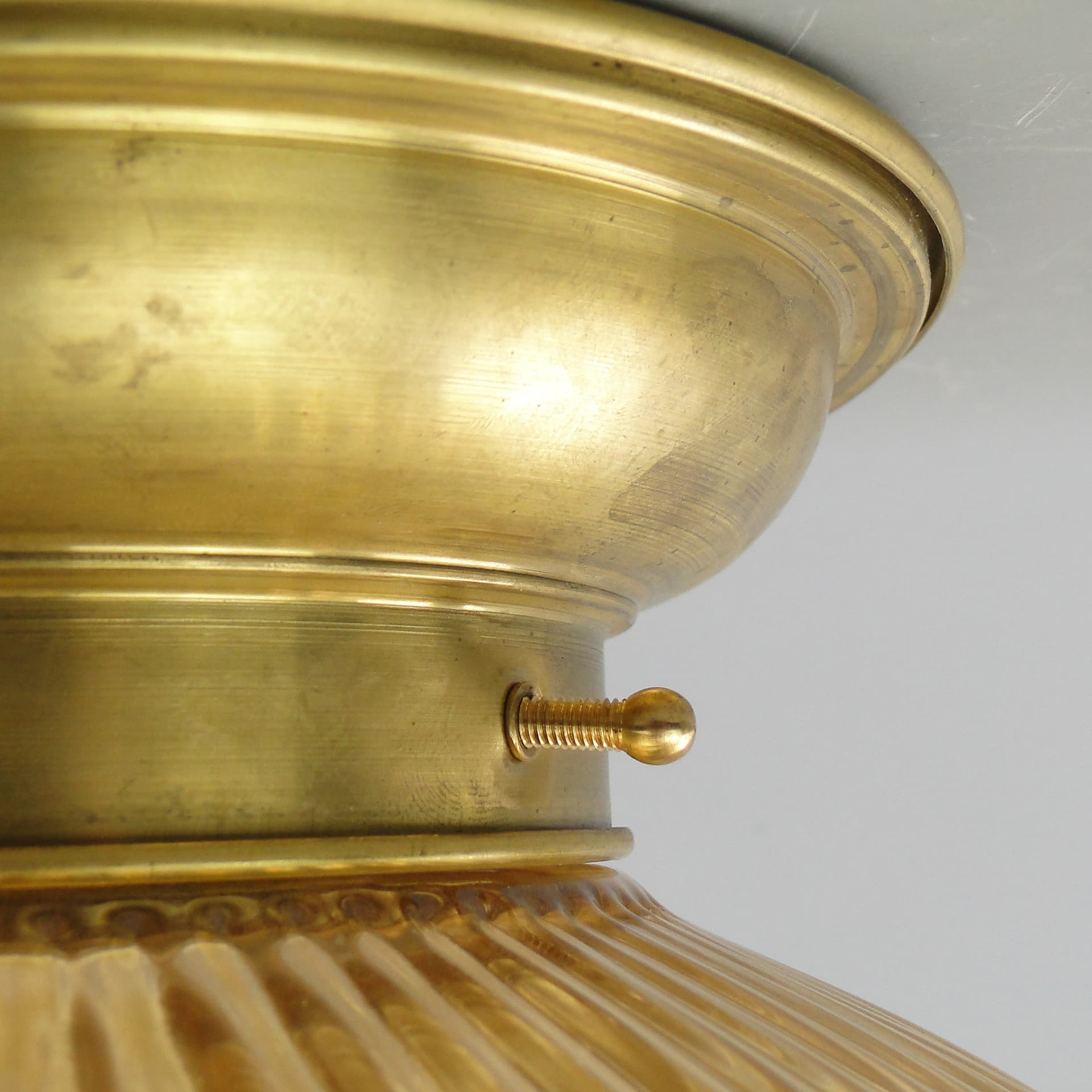 Ceiling lamp, honey glass, brass, Poland, 1940s - 297361