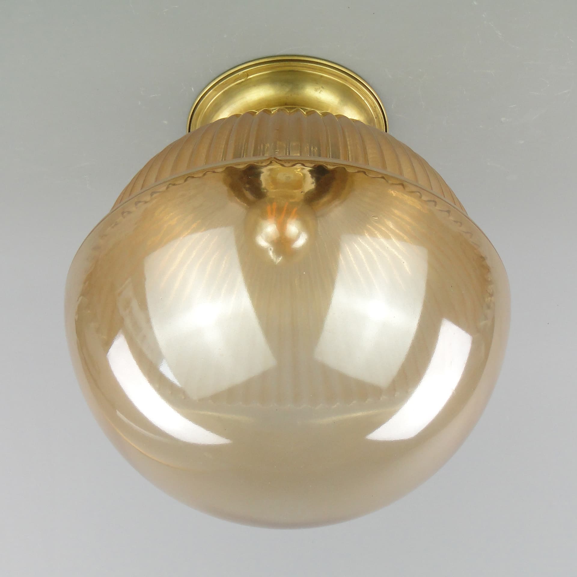Ceiling lamp, honey glass, brass, Poland, 1940s - 297359