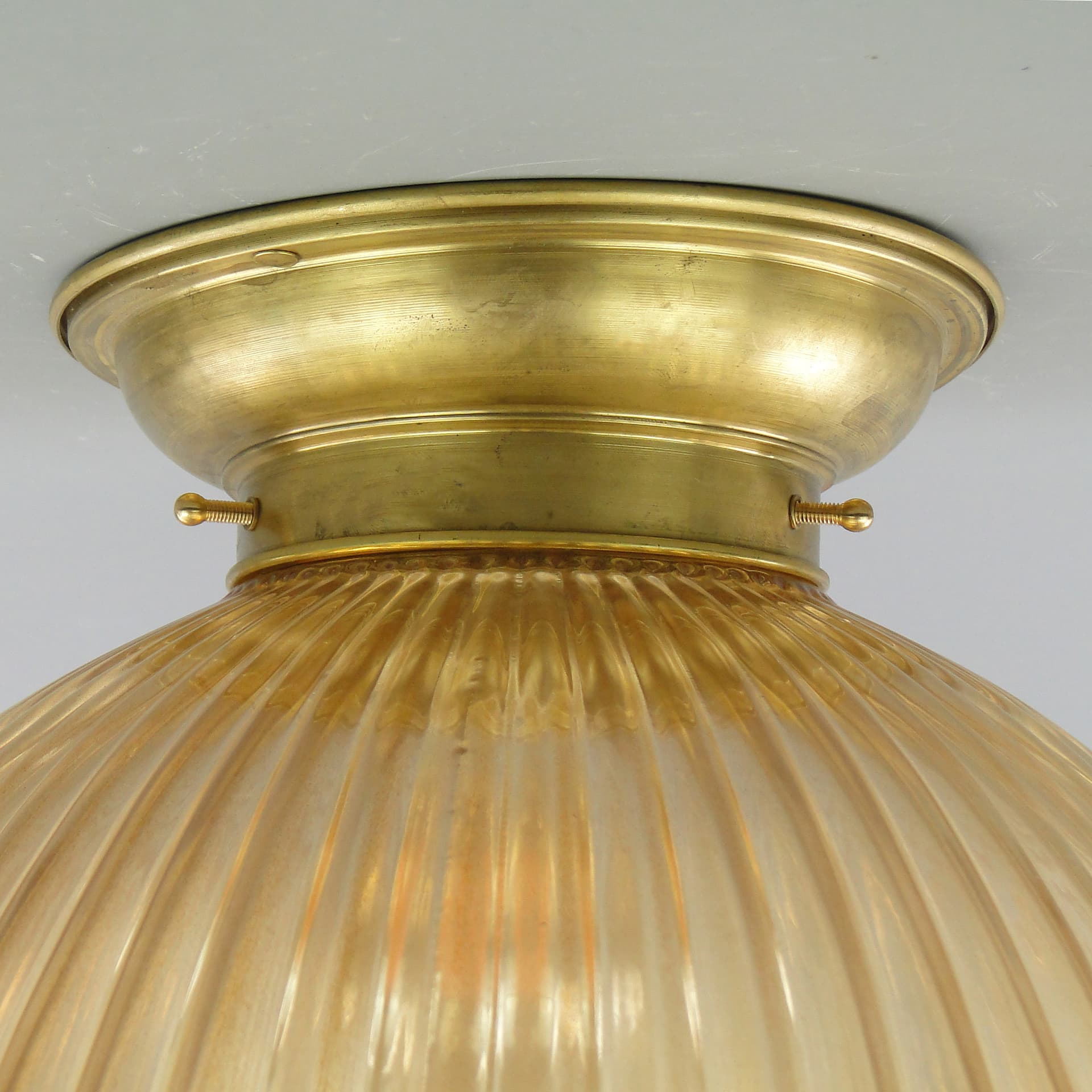 Ceiling lamp, honey glass, brass, Poland, 1940s - 297360