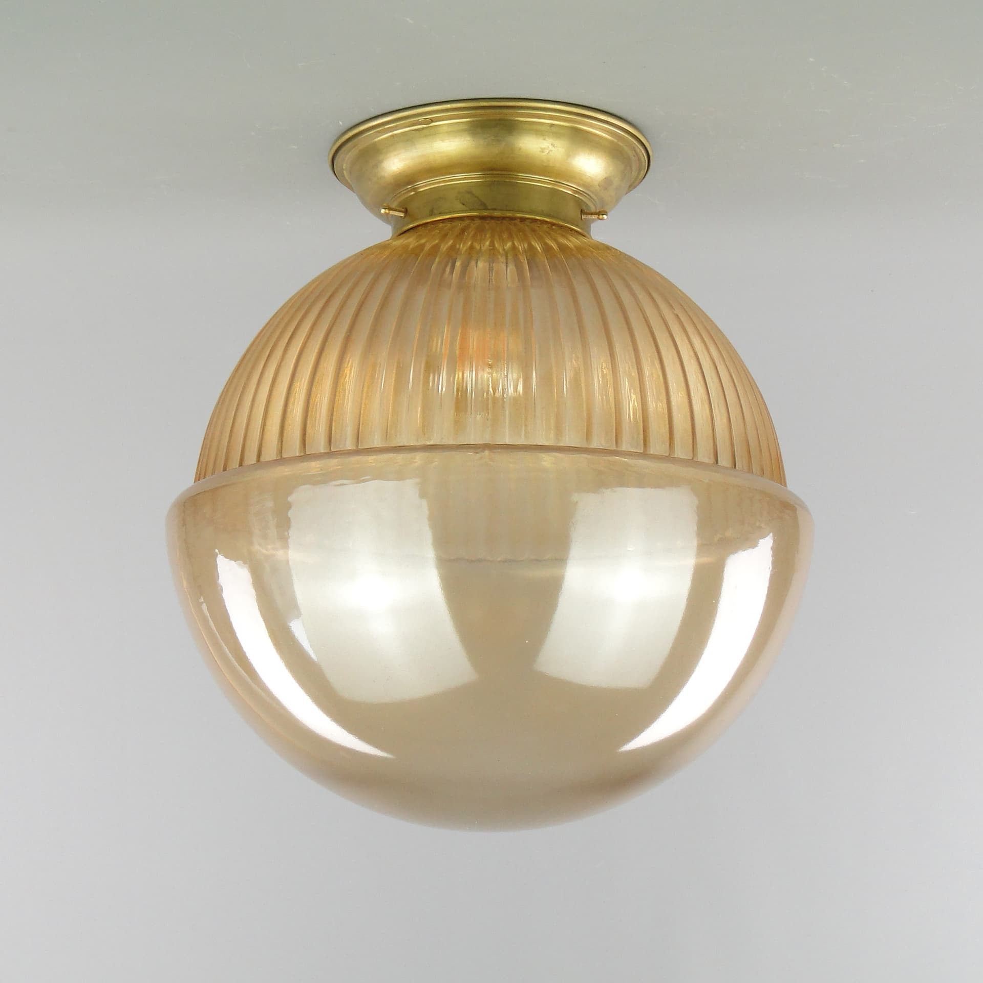 Ceiling lamp, honey glass, brass, Poland, 1940s - 297357