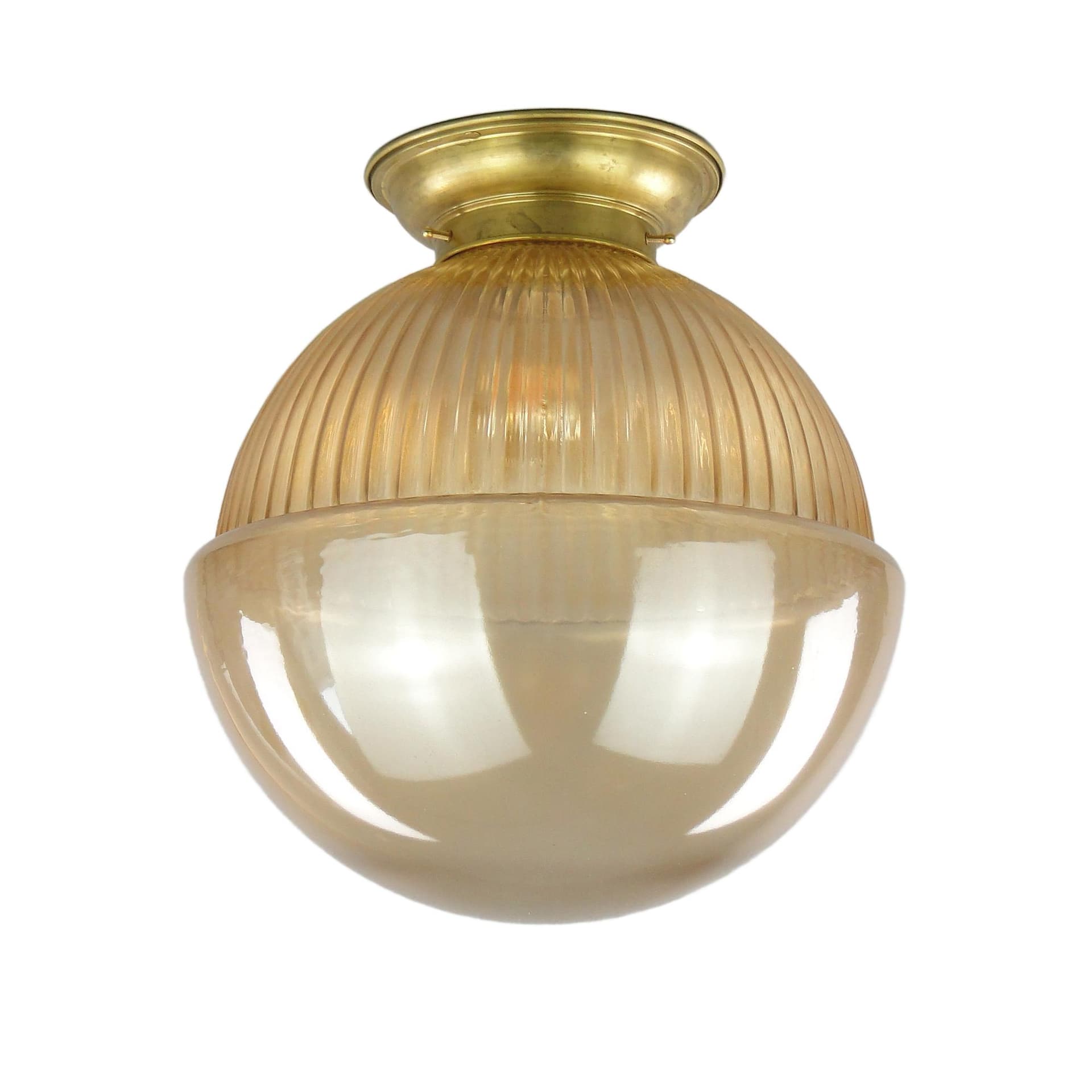Ceiling lamp, honey glass, brass, Poland, 1940s