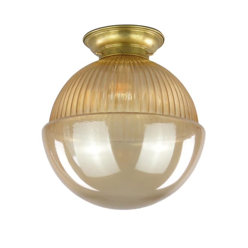 Ceiling lamp, honey glass, brass, Poland, 1940s