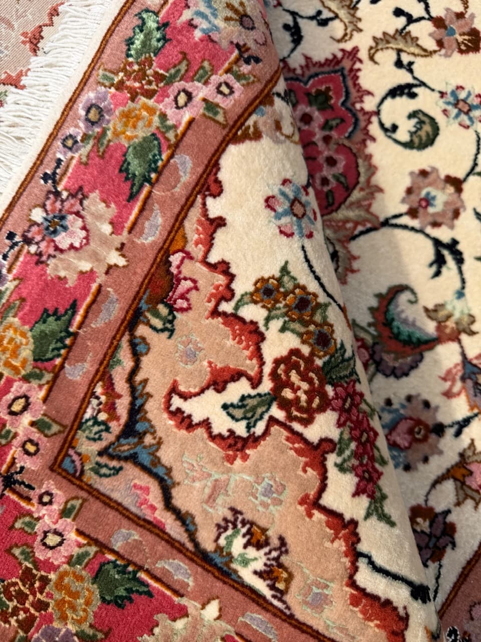 Chodnik Tabriz 415x75 cm, beżowy multikolor, wełna kaszmirowa z jedwabiem, Iran - 297404