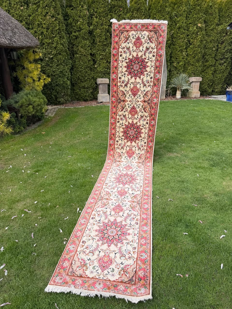 Chodnik Tabriz 415x75 cm, beżowy multikolor, wełna kaszmirowa z jedwabiem, Iran - 297399