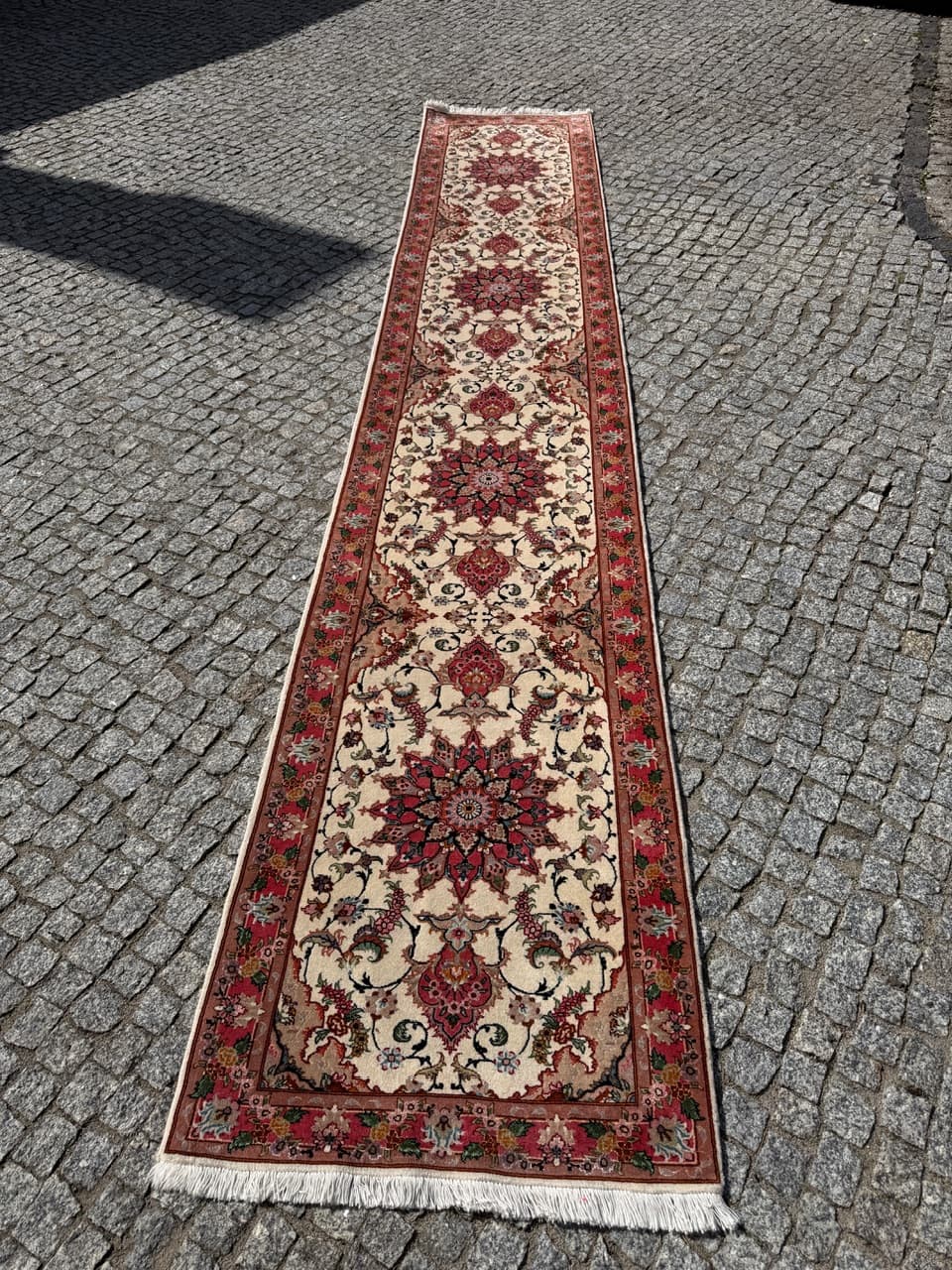 Chodnik Tabriz 415x75 cm, beżowy multikolor, wełna kaszmirowa z jedwabiem, Iran - 297408