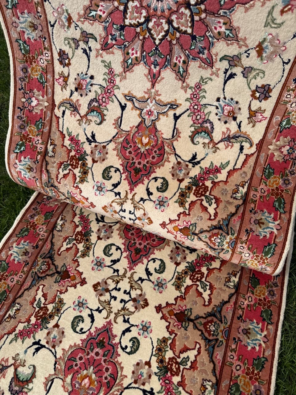 Chodnik Tabriz 415x75 cm, beżowy multikolor, wełna kaszmirowa z jedwabiem, Iran - 297407