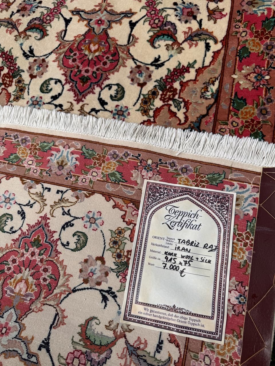 Chodnik Tabriz 415x75 cm, beżowy multikolor, wełna kaszmirowa z jedwabiem, Iran - 297403