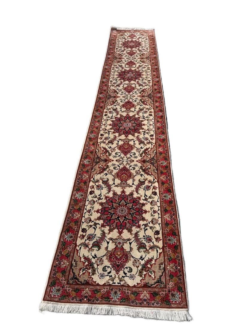 Chodnik Tabriz 415x75 cm, beżowy multikolor, wełna kaszmirowa z jedwabiem, Iran