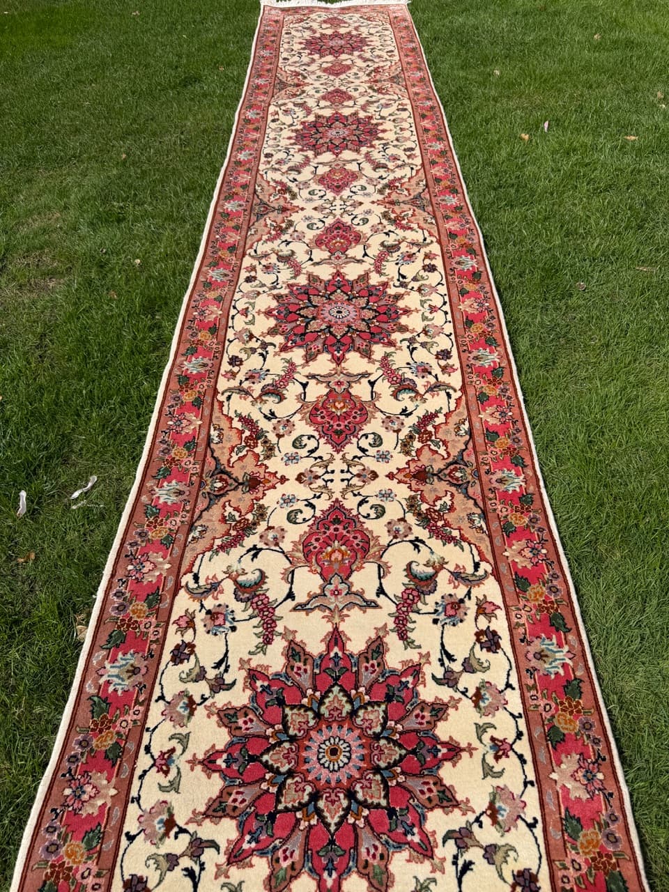 Chodnik Tabriz 415x75 cm, beżowy multikolor, wełna kaszmirowa z jedwabiem, Iran - 297405