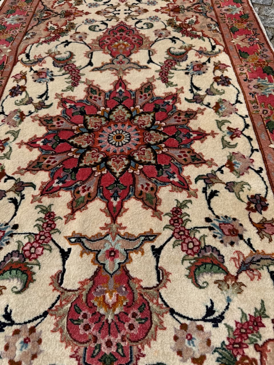 Chodnik Tabriz 415x75 cm, beżowy multikolor, wełna kaszmirowa z jedwabiem, Iran - 297409