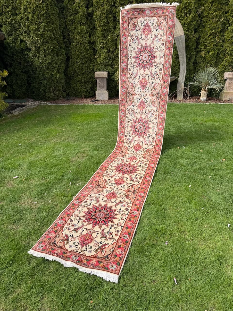 Chodnik Tabriz 415x75 cm, beżowy multikolor, wełna kaszmirowa z jedwabiem, Iran - 297406