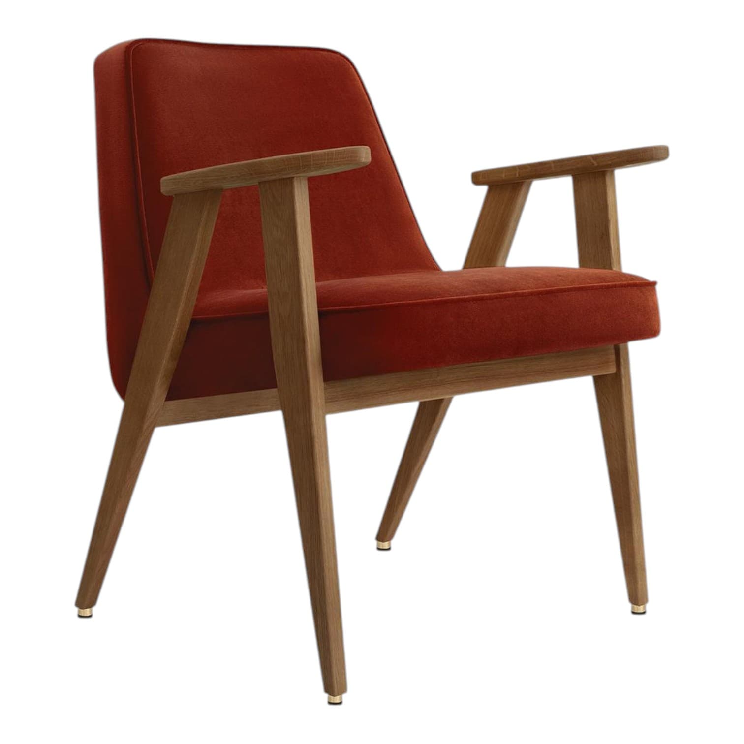 Fotel 366 Velvet Red Brick, velvet czerwony, dąb 03 Dark, proj. J. Chierowski, 366 Concept
