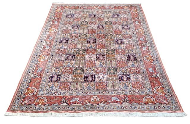 Dywan Moud, 305x195 cm, czerwony, wełna jedwab, Iran, lata 80. - WYMIARY