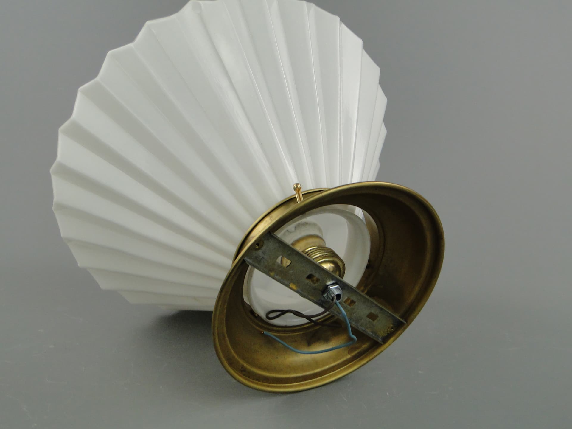 Ceiling Flush Mount Art Deco, white glass, gold brass, Poland, 1940s. - 297559