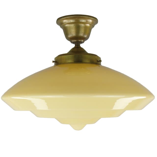 Plafon Art Deco, beżowy, szkło, mosiądz, Polska, lata 60. - WYMIARY