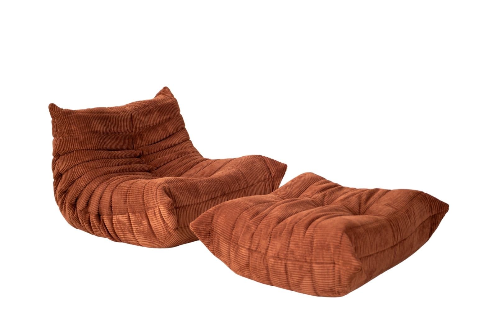 Fotel wypoczynkowy Togo z podnóżkiem, cord umber