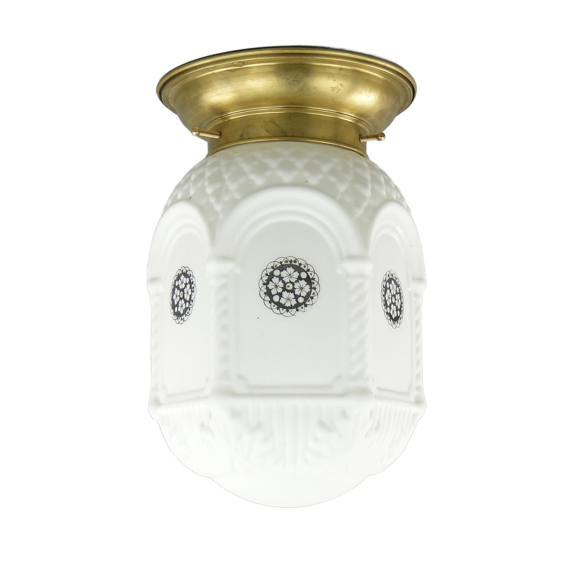 Plafon Art Deco, biały czarny, mosiądz szkło, Polska, lata 20.