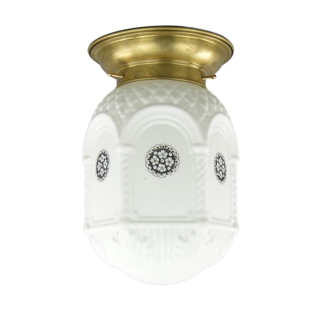 Plafon Art Deco, biały czarny, mosiądz szkło, Polska, lata 20. - WYMIARY
