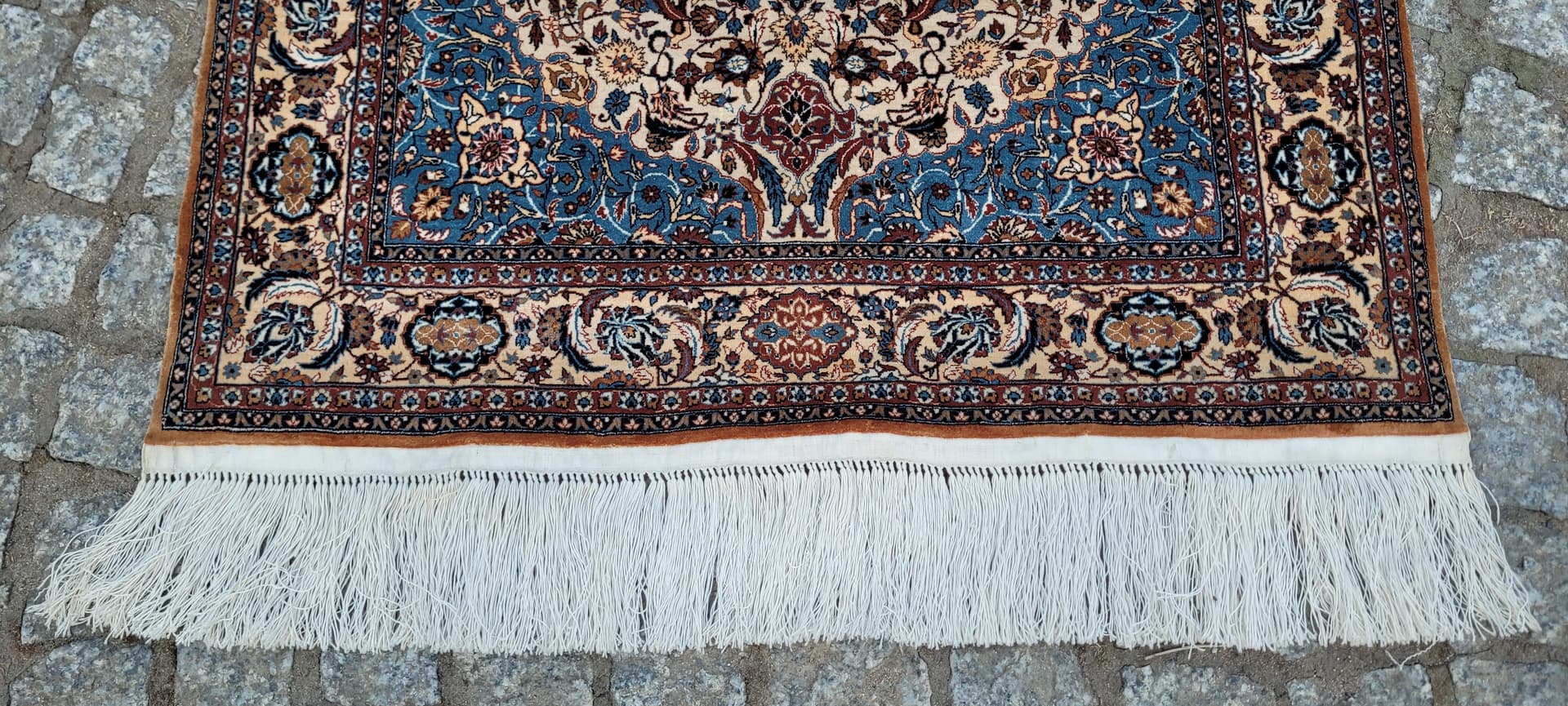 Dywan Isfahan 112x64 cm, jedwab beżowy czerwony niebieski, Iran - 297795