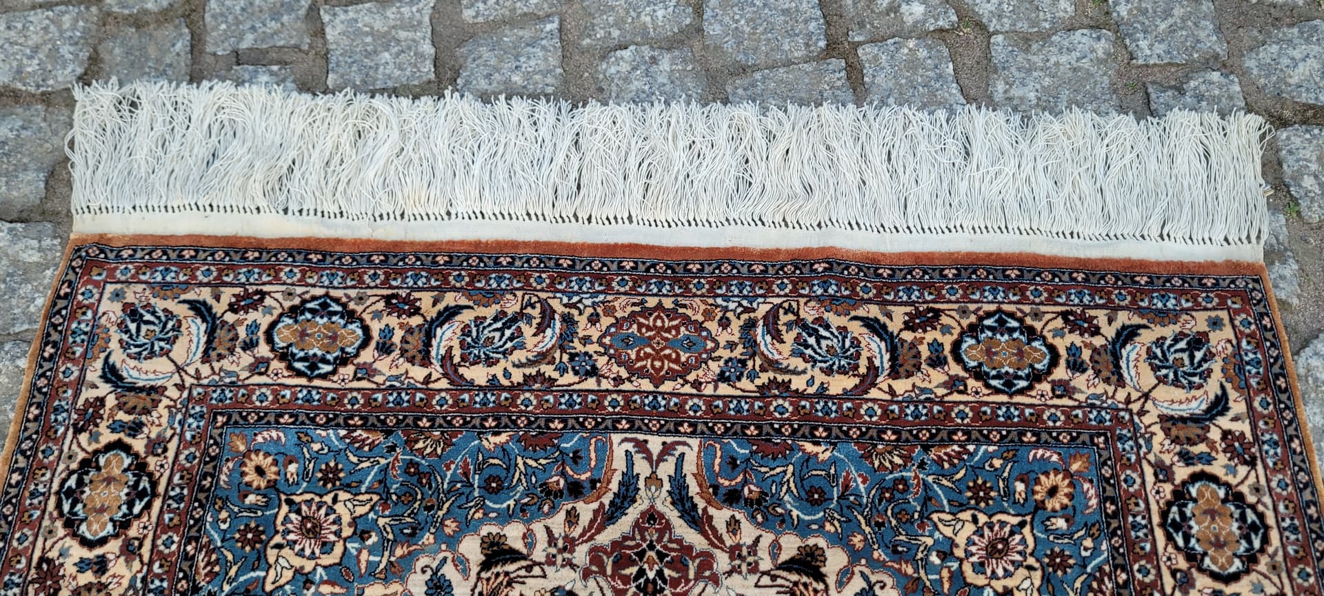 Dywan Isfahan 112x64 cm, jedwab beżowy czerwony niebieski, Iran - 297791