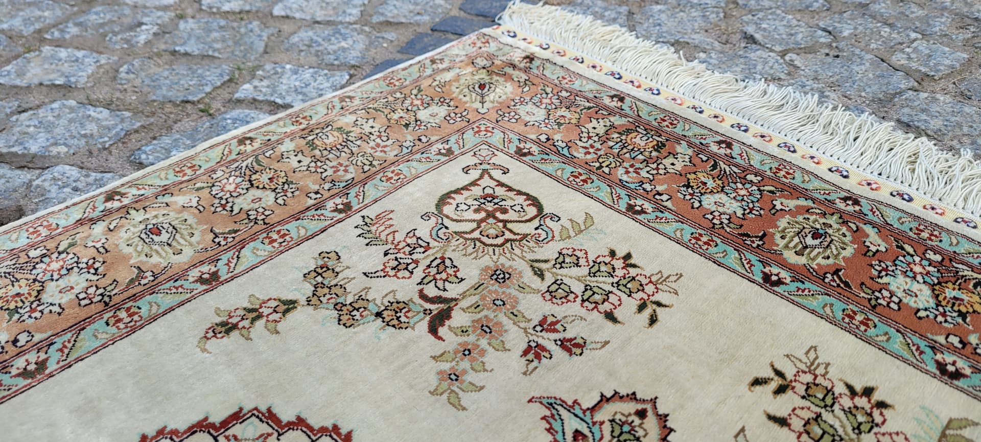 Dywan Ghom, 102x64 cm, jedwab beżowy, Iran - 297850