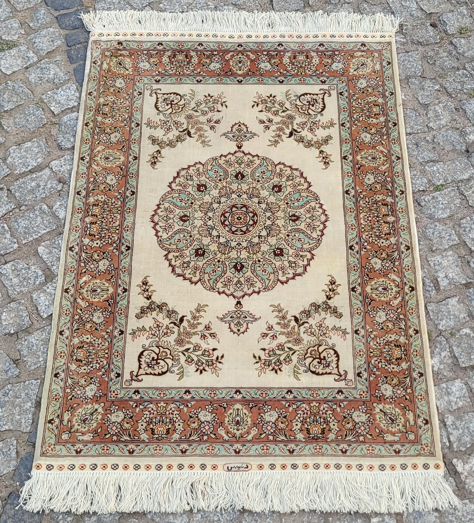 Dywan Ghom, 102x64 cm, jedwab beżowy, Iran - 297846