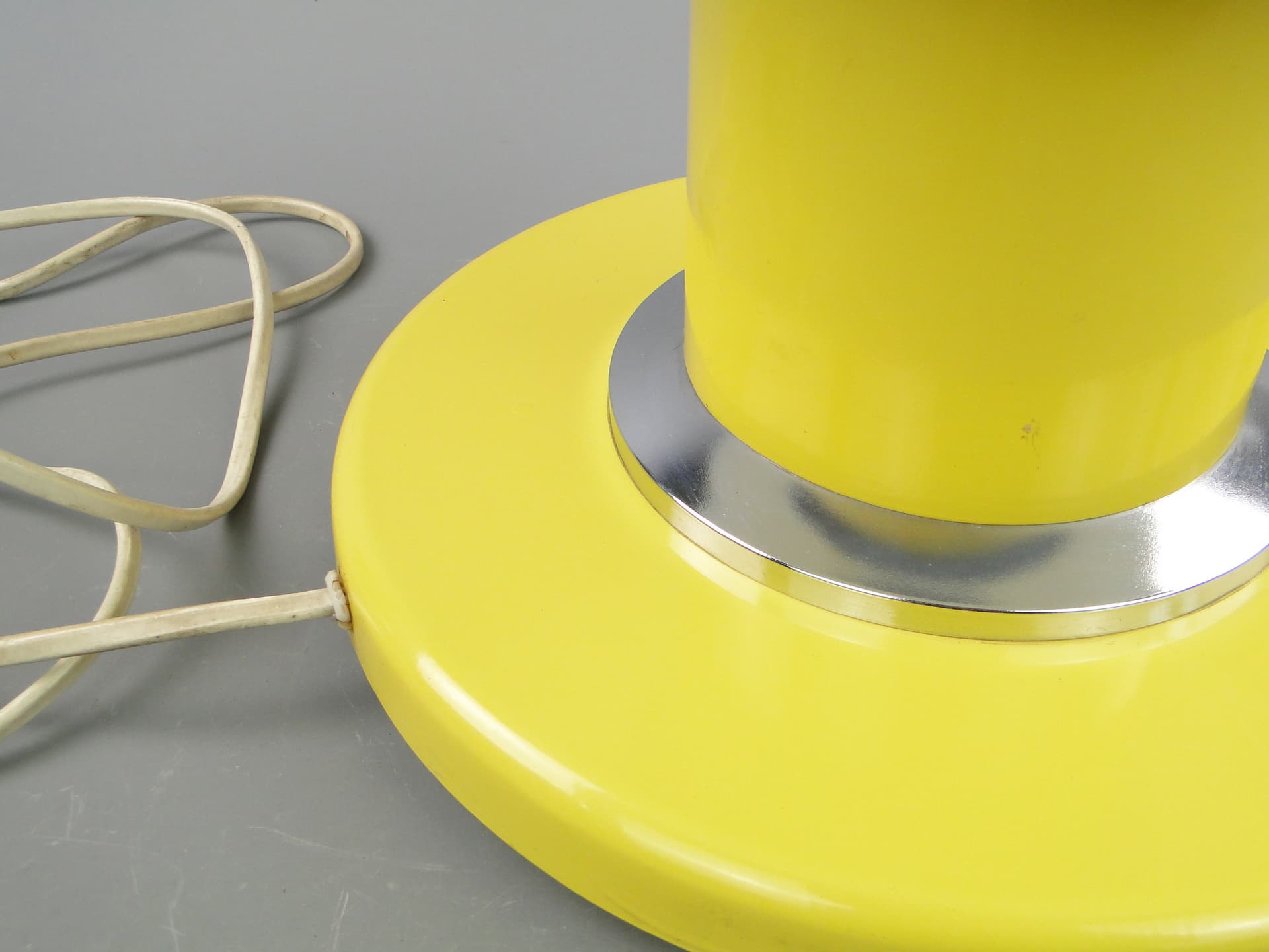 Table lamp EMMA, yellow, chrome steel, white glass, POLAM Bielsko-Biała, Poland, 1960s. - 297897