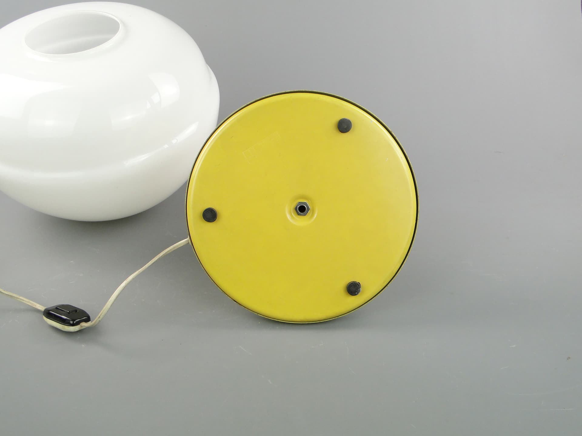 Table lamp EMMA, yellow, chrome steel, white glass, POLAM Bielsko-Biała, Poland, 1960s. - 297891