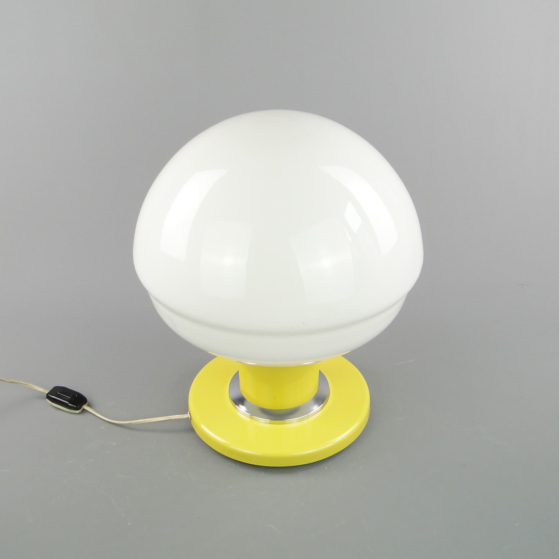 Table lamp EMMA, yellow, chrome steel, white glass, POLAM Bielsko-Biała, Poland, 1960s. - 297892