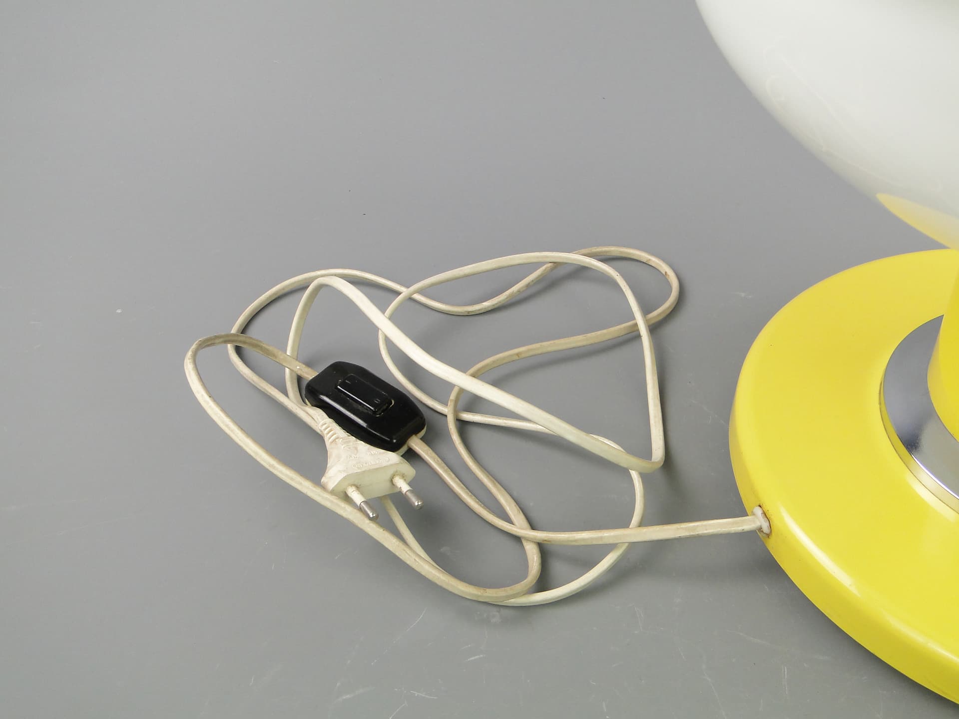 Table lamp EMMA, yellow, chrome steel, white glass, POLAM Bielsko-Biała, Poland, 1960s. - 297895