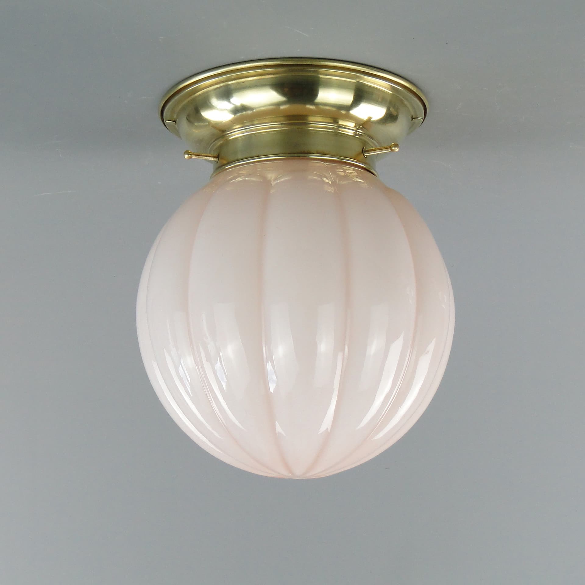 Eclectic Ceiling Light, pink glass, brass, Poland, 1930s - 297915