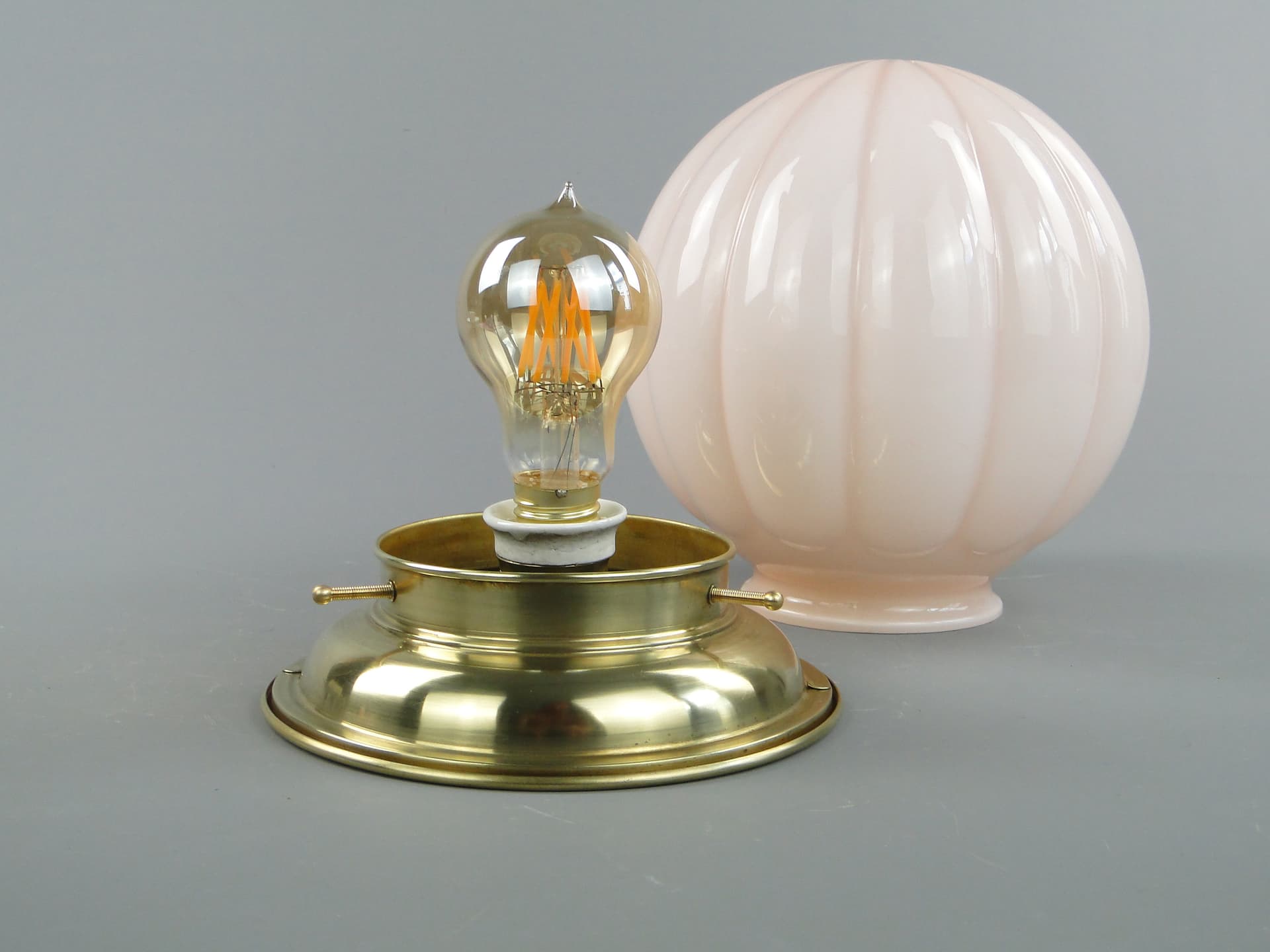 Eclectic Ceiling Light, pink glass, brass, Poland, 1930s - 297920